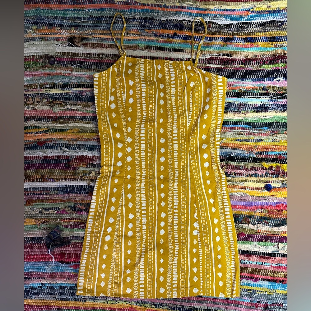 Yellow Patterned Sundress with Side Buttons